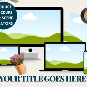 Editable Canva Digital Mockup, iPhone and Laptop Mockup, Device Mockup, Canva Marketing Template for Small Business, With Two Scene Creators