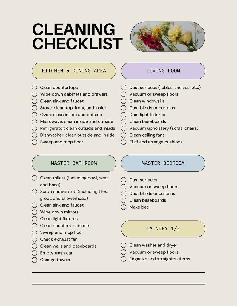 Cleaning Checklist Etsy