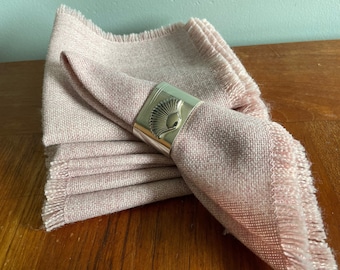 Soft Pink Wool Napkins, Set of 7 Fringe Cloth Napkins, Kitchen & Dining Table Linen