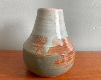 Studio Pottery Bud Vase, Blue Green & Brown Drip Glaze, Garden Bloom or Dried Flower Display
