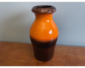 Vintage Orange and Brown Pottery Vase,  West German Scheurich-Keramin 208-21