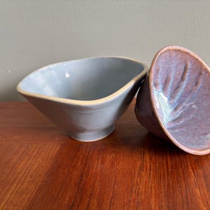Studio Pottery Bowl Set, Handmade Canadian Ceramics Pair,  Blue & Purple Glazed Serving Dishes