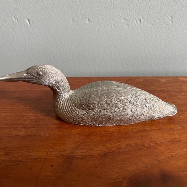 Bill Callahan Sculpture, Heavy Cast Pewter Duck, Bird Figurine, Country Cottage Home Decor