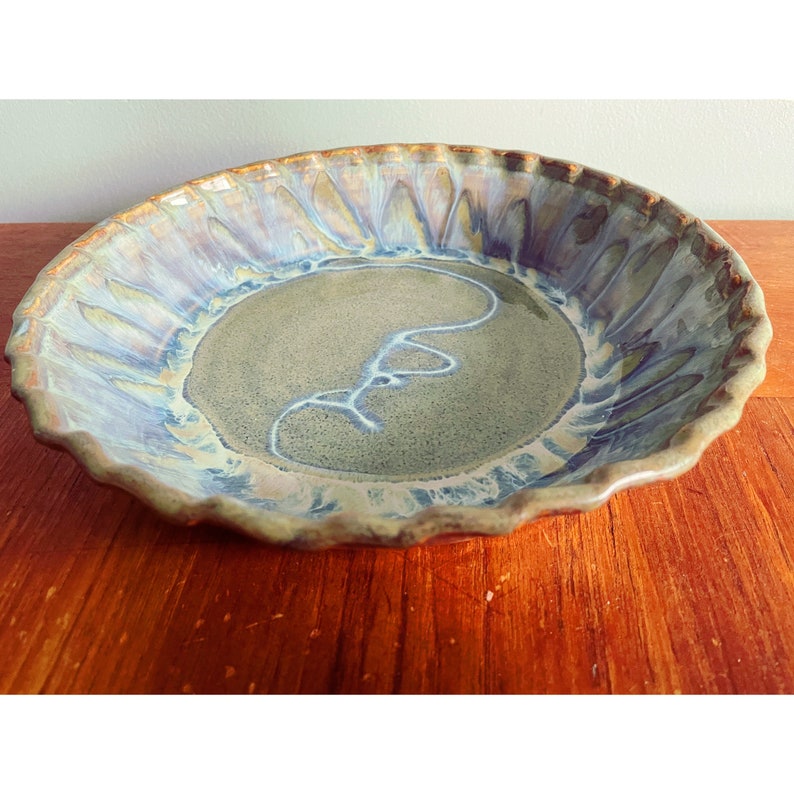 Fluted Pottery Pie Plate 9 Inch Green Blue and Purple Baking Etsy