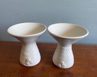 Vintage Candlesticks, Helga Mader Pottery,  Made In Quebec, White Bisque Candleholders for Taper Candles