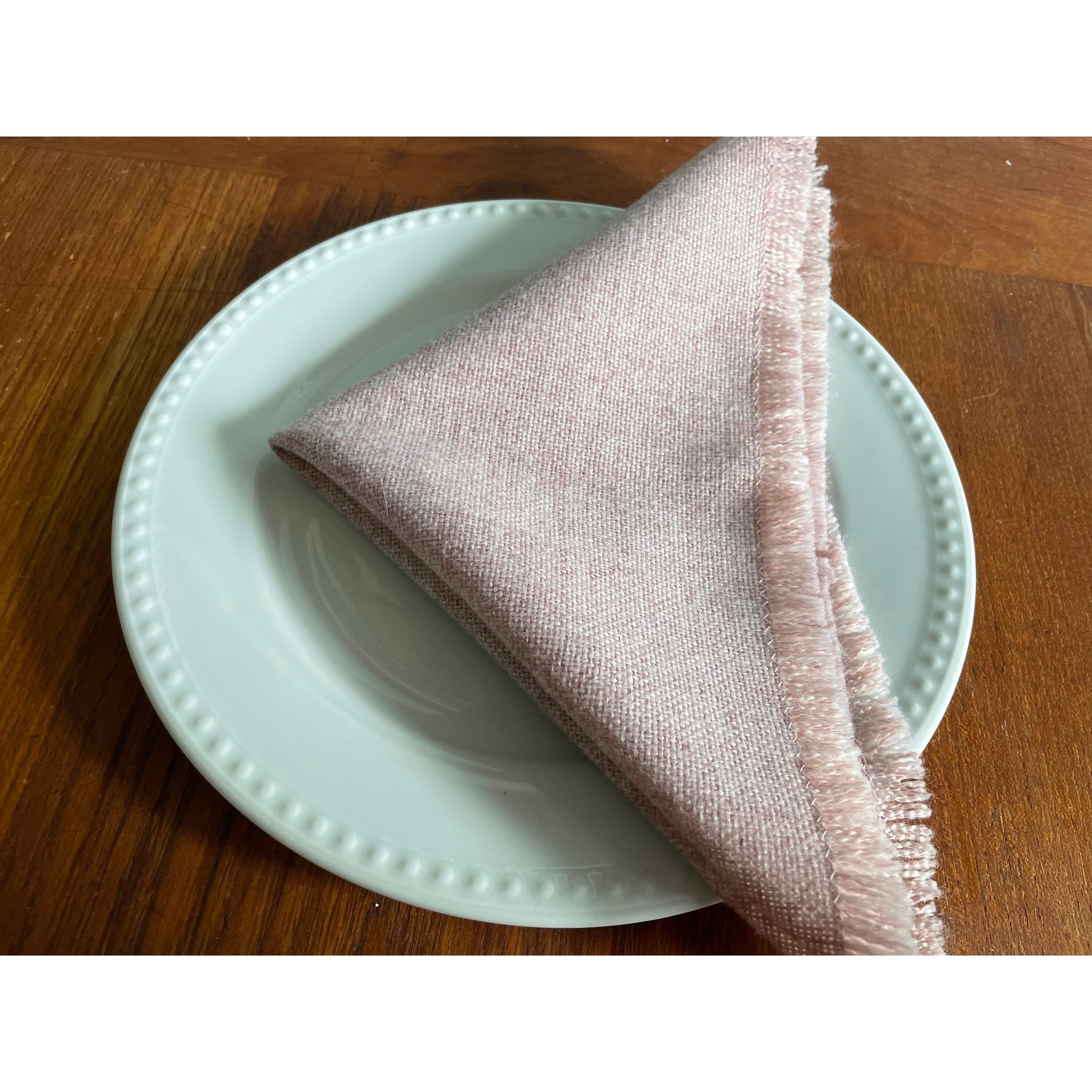 Soft Pink Wool Napkins, Set of 7 Fringe Cloth Napkins, Kitchen & Dining