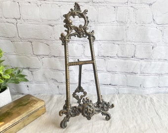 Large Vintage Picture Easel, Ornate Metal Picture Stand, Tabletop Art Display