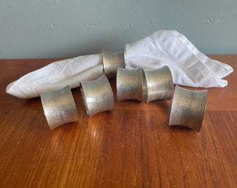 Silver Plated Napkin Rings, Set of 6 Textured Metal Cloth Napkin Holders