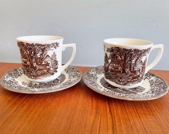 Vintage Royal Staffordshire Brown Transferware Tea Cup and Saucer Set