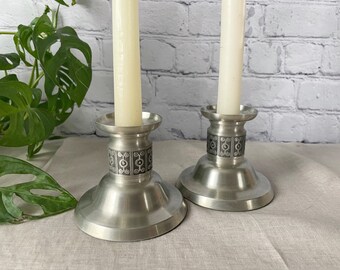Vintage Haugrud Pewter Norwegian Candlesticks, Set of Candleholders for Taper Candles, Mid Century Modern Home Decor