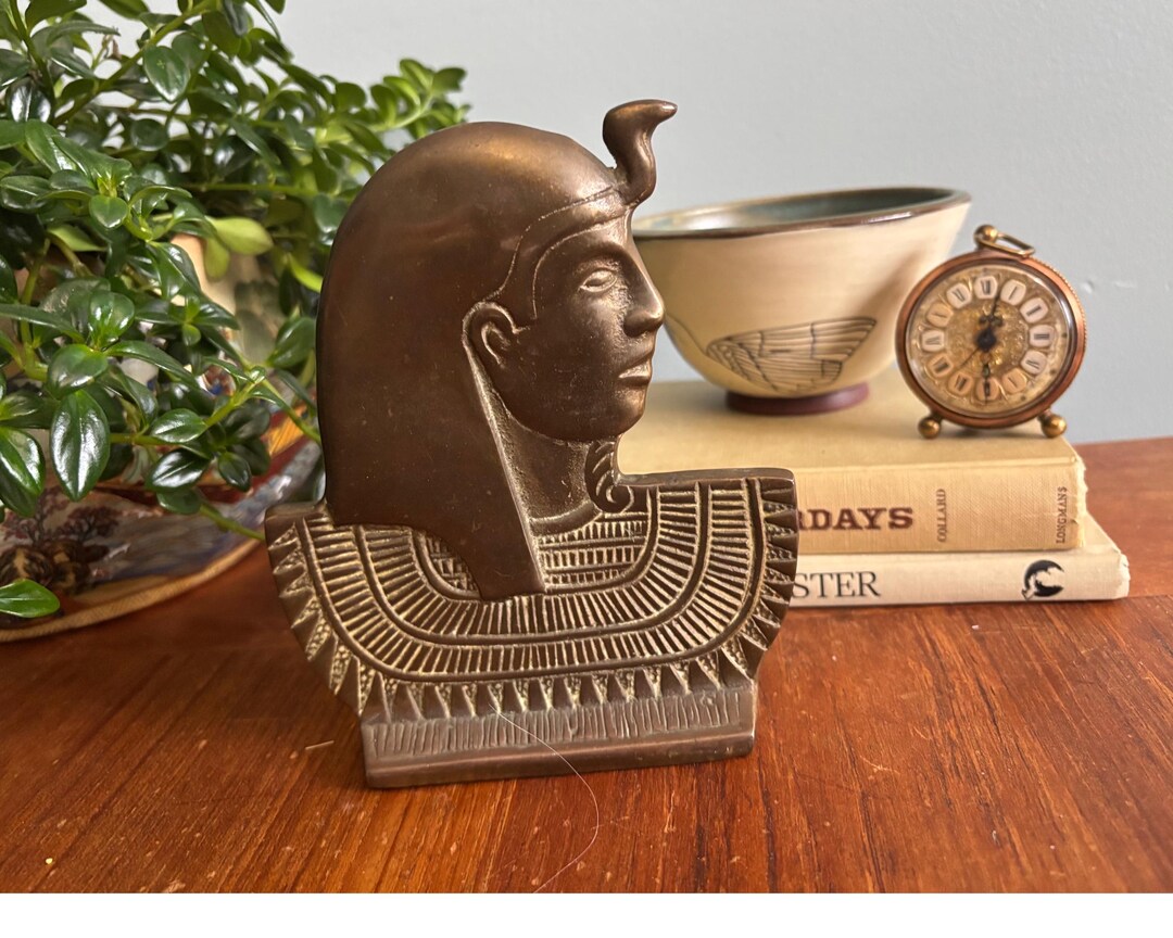 Brass Pharaoh Bust, Ancient Egypt Sculptue, Shelf, Bookcase or Mantle ...