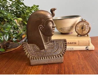 Brass Pharaoh Bust, Ancient Egypt Sculptue, Shelf, Bookcase or Mantle Home Decor