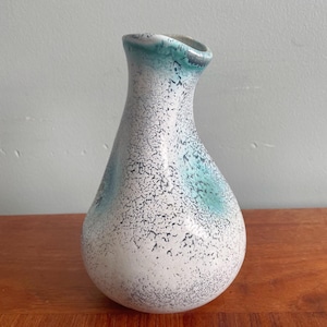 Vintage Schramberg Vase, German Pottery, Pinched Ceramic Flower Vase, Turquoise Blue