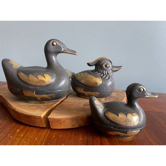Vintage Duck Brass & Pewter Figurines Set of 3 Trinket Boxes Etsy