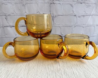 Handblown Orange Glass Mugs, Set of 4, MCM Tea & Coffee Cups