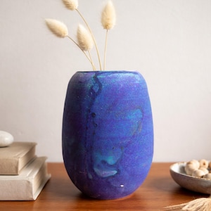 Handmade Raku Glazed Artisan Signed  Pottery, Blue Home Decor