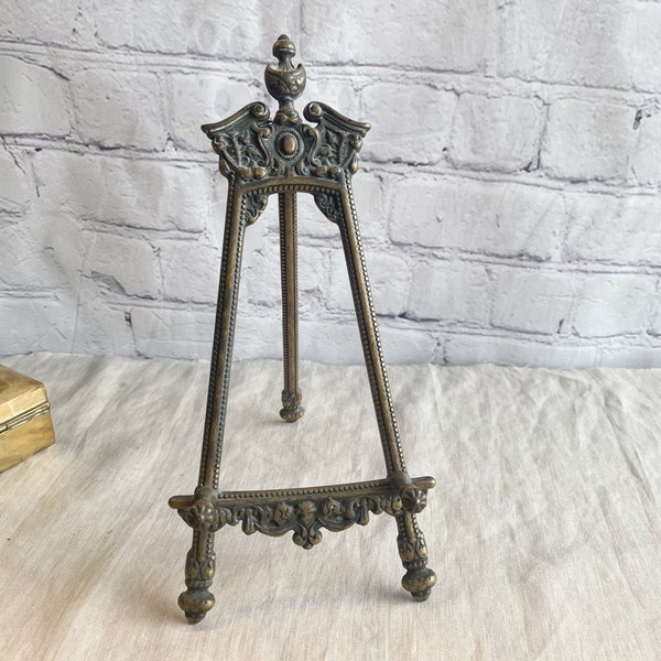 Vintage Bronze Picture Easel, Ornate Metal Picture Stand, Tabletop Art or Photo Display