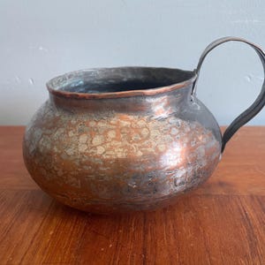 Rustic Copper & Silver Plant Pot, 4 Inch Planter Hammered Metal Container, Indoor and Outdoor Gardening