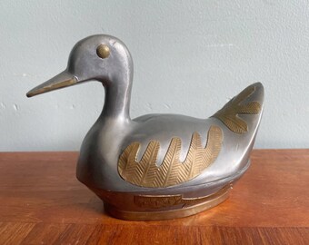Vintage Pewter Duck With Lid, Trinket Box, Gift for Men, Bird Figure