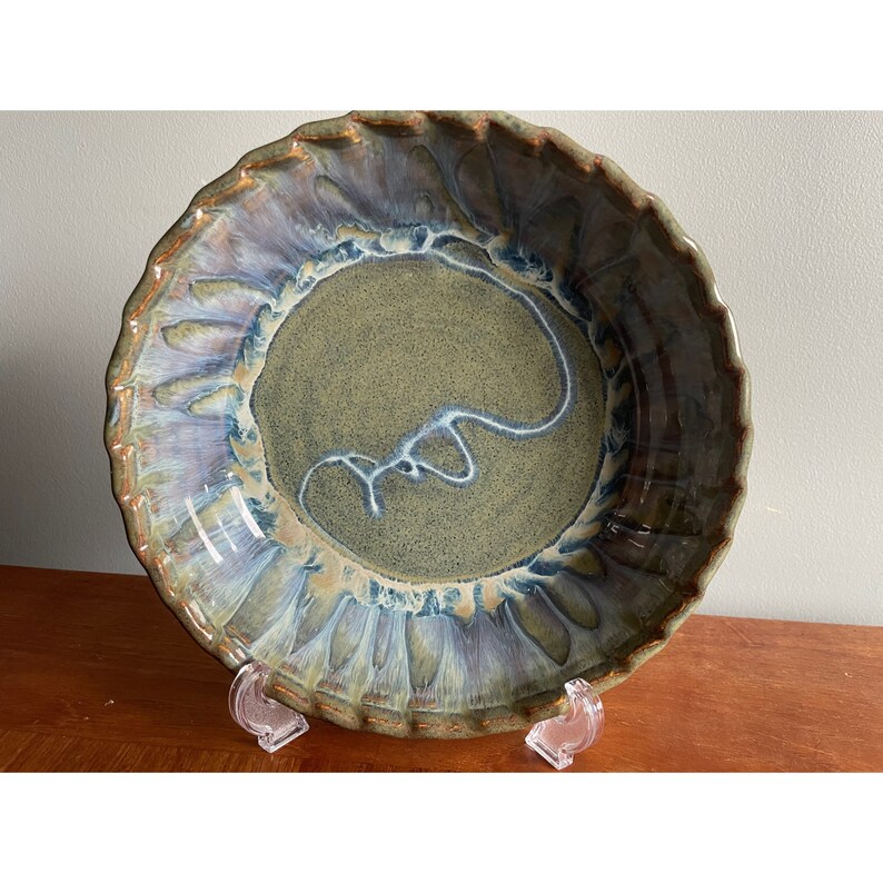 Fluted Pottery Pie Plate 9 Inch Green Blue and Purple Baking Etsy