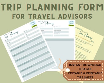 Travel Planning Form for Travel Advisor, instant download, printable client inquiry script and worksheet