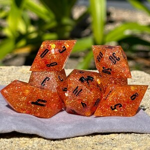 Sun Core | Resin Dice Set (7) | Crystal D4 | Dungeons and Dragons