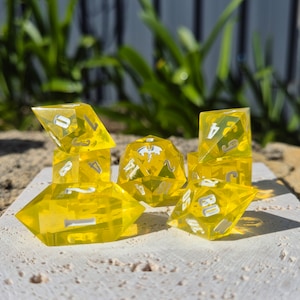 Taste the Rainbow - Yellow | Resin Dice Set (7) | Crystal D4 | Dungeons and Dragons