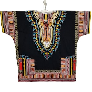 Dashiki Shirt Top, Black, for Men and Women Unisex | African Clothing for Weddings, Formals, Prom, Party| Kente Dashiki African Print Attire