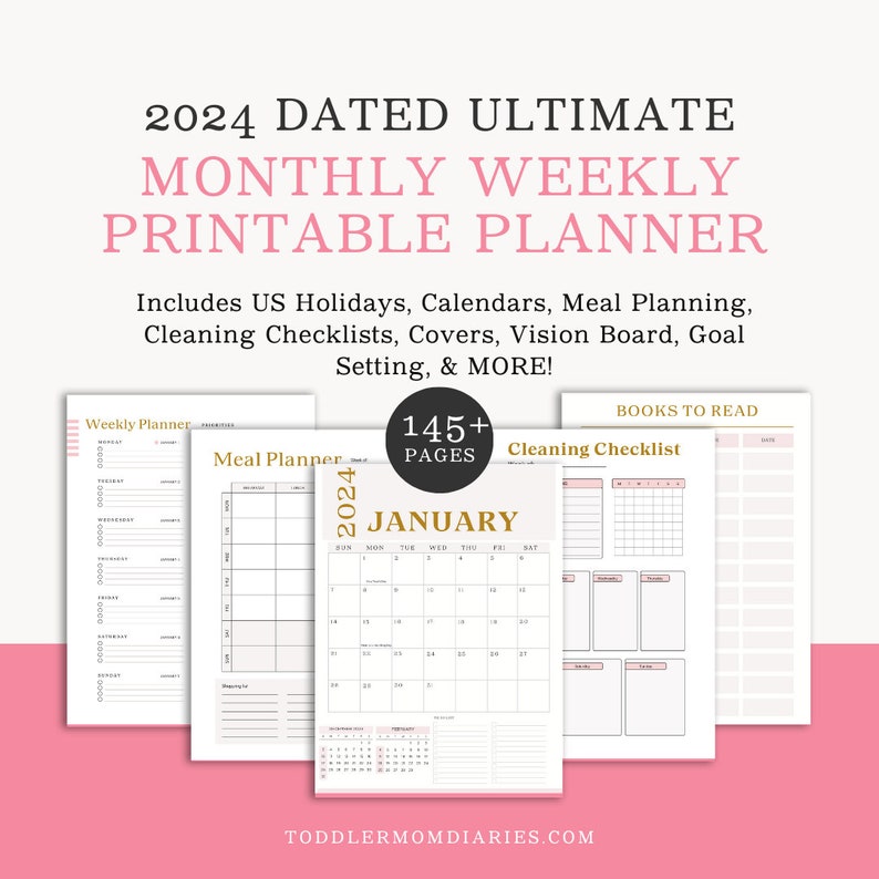 2024 Dated Monthly, Weekly Printable Planner for Moms, SAHM, Homemaker