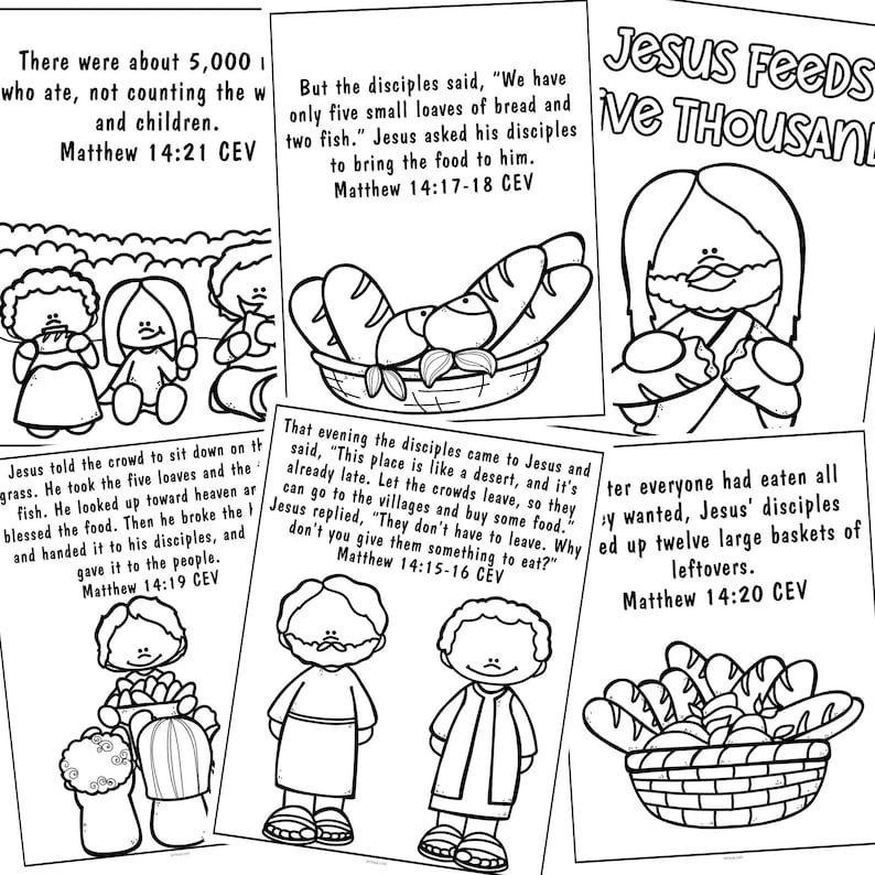 Jesus Feeds 5000 Bible Story Coloring Pages Bible Download Now Etsy