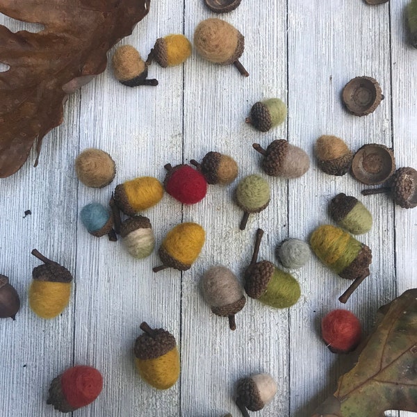 Set of Good Luck Acorns / Hand-Made Needle Felt / Portable Essential Oil Diffuser / Drawer Freshener