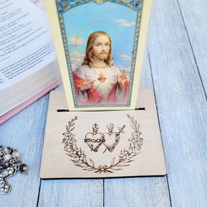 Sacred & Immaculate Heart Card Holder / Scripture or Prayer Card Stand / Catholic / Christian Card Stand