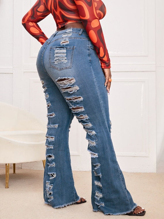 Ripped Flare Leg Jeans - Etsy