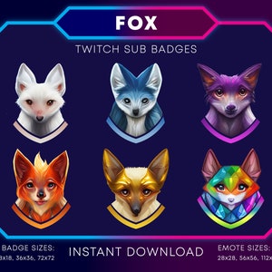 Twitch Fox Sub Badge, Subscriber Badge, Twitch Emotes, Tier Badges, Cheer Badges, Twitch Sub Badges Fox for Twitch, Youtube and Discord