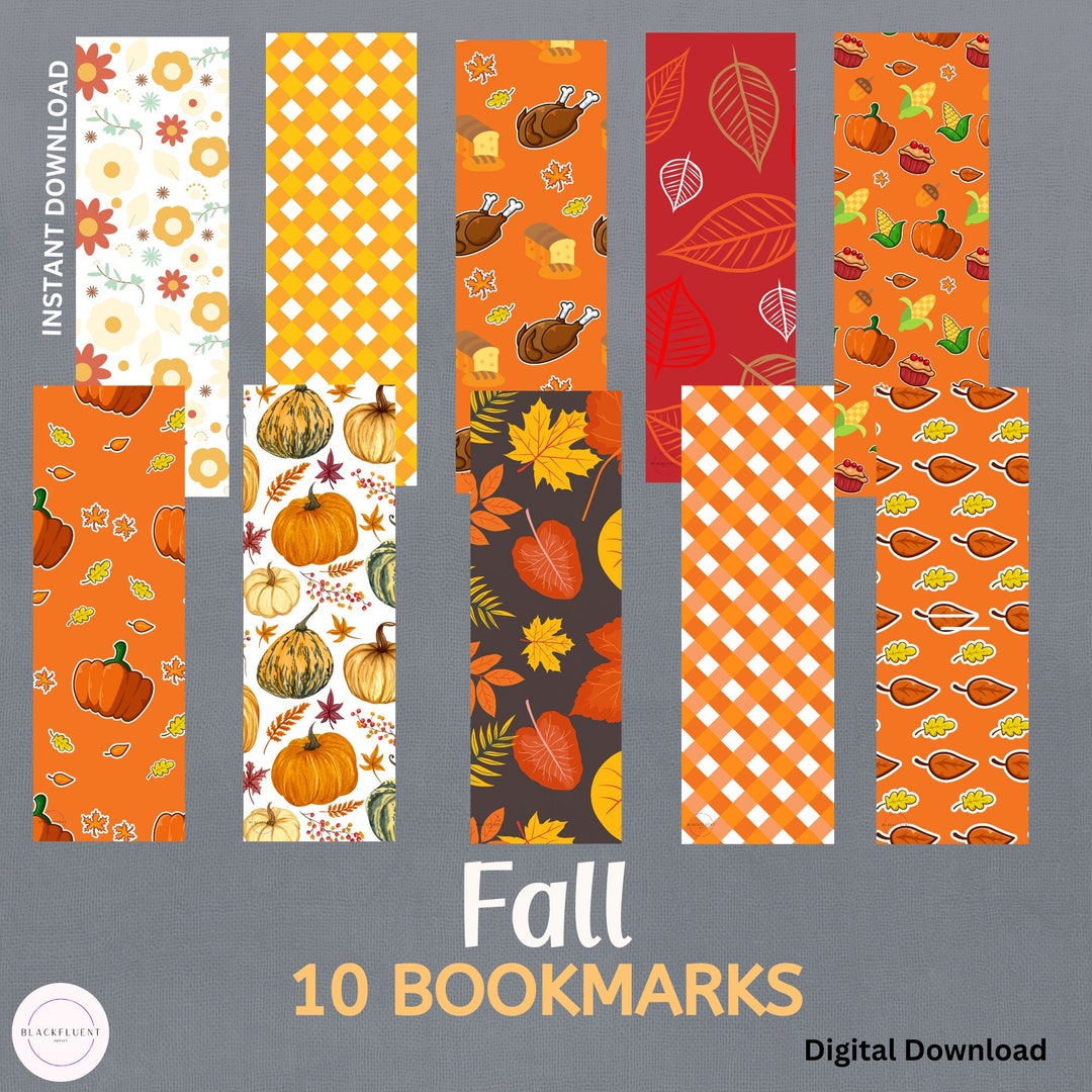 Fall Digital Bookmarks, Digital Download, Autumn Prints, Set of 10 ...
