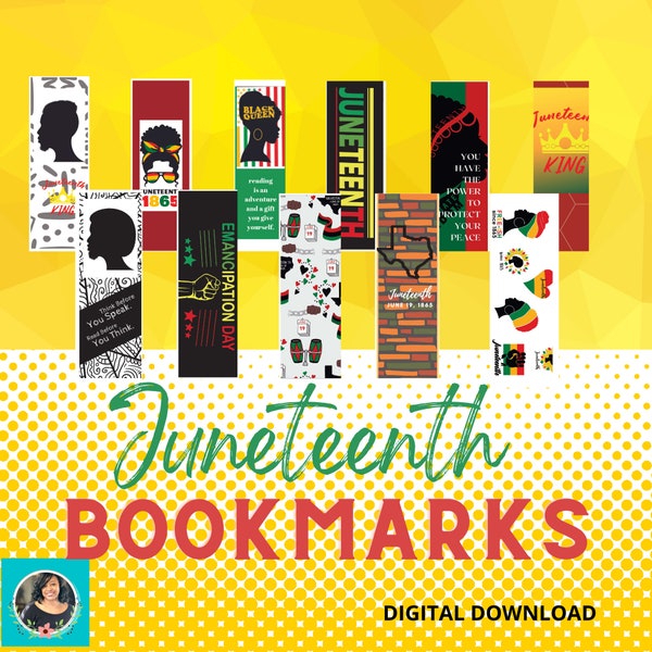 Juneteenth Digital Bookmarks, Digital Download, Modern Prints, Juneteenth, Set of 12 Bookmarks, Instant Download