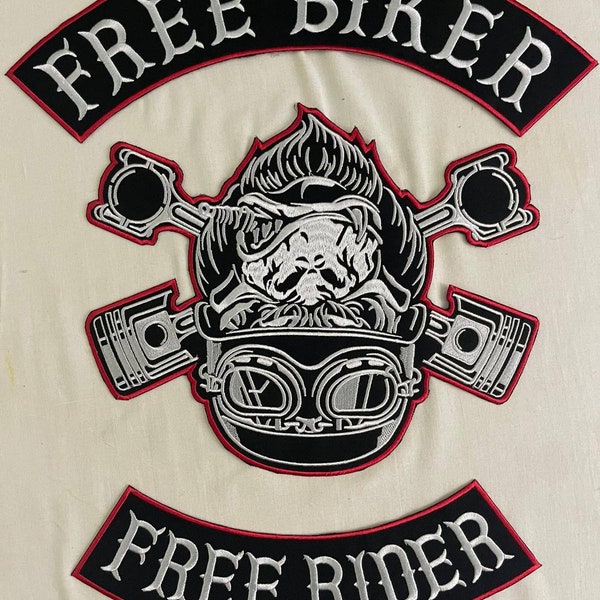 Free Biker Free Rider Ape Face Bestickte Patches Set von 3 Stück Große Größe