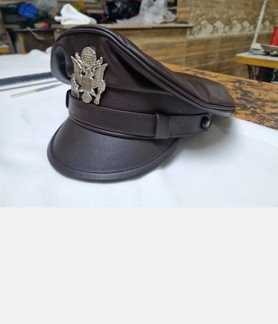 Casquette militaire gay Muir Biker Peak Police en cuir véritable marron  foncé pour homme -  France