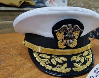 New WWll US Navy Officer Hat , US Navy Admiral Cap Repro Green and White