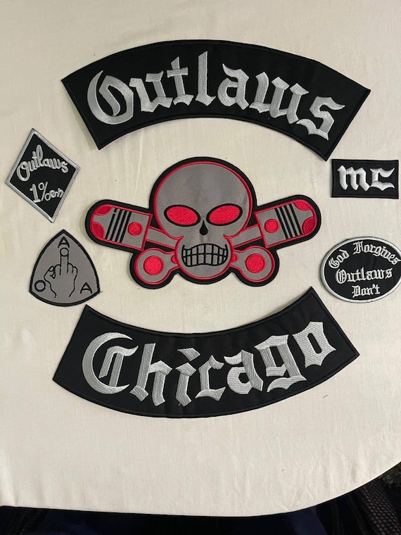 Outlaw biker shop vest patches