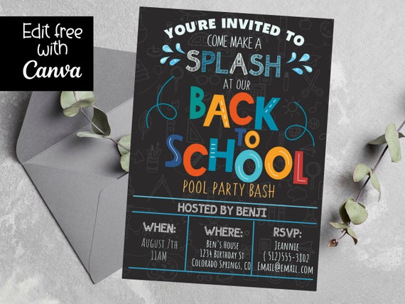Editable Back to School Pool Party Invitation - End of Summer Party Invitation - Pool Party Invitation - Printable Back to School Party