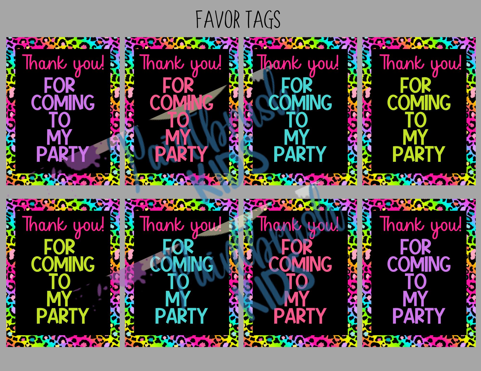 Editable Rainbow Party Favor Tags - Rainbow Cheetah Birthday Party ...