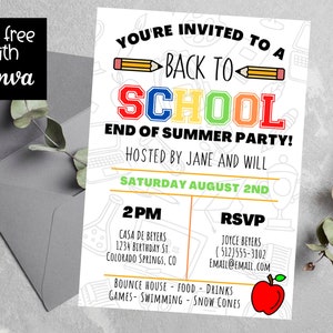 Back to School Party Invitation | Editable Template | School Invite | First Day of School Party | Printable Invite | Instand Dowload