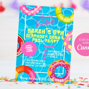 Digital Pool Birthday Party Invitation - Summer Party Invitation - Teen Pool Party Invite - Editable Pool Party Template, Instant Download