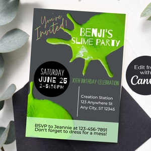 Editable Slime Birthday Invitation Green Slime Party Birthday Invite Green Slime Party Digital Download