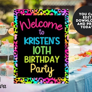 Bearbeitbares Regenbogen Party BUNDLE - Regenbogen Gepard Geburtstag Bundle - Buntes Party Dekor - Animal Print Einladung - 90er Jahre Bundle