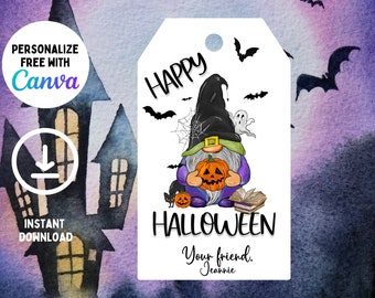 EDITABLE Halloween Treat Tags - Trick or Treat Halloween Tags - Halloween Pumpkin Party Favor Tag - Fall Favor Tag - Happy Halloween Tag