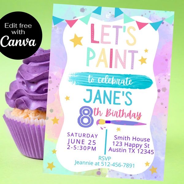 Paint Party Birthday Invitation - Art Party invitation - Kid Birthday Invitation - Editable Birthday Invite template - Instant Access