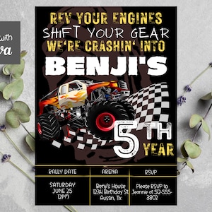 Monster Truck Rally  Birthday Party Invitation Boys DIY Printable Editable Instant Digital Download Monster Truck Birthday Gift Kids
