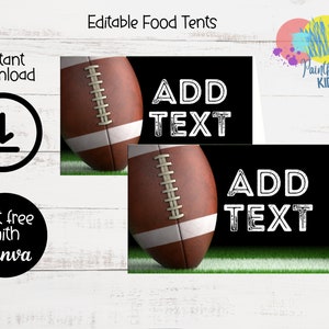 Etiquetas de comida de futebol - Cartões de lugar de futebol - Decorações de festa de aniversário de futebol - Barracas de futebol - Etiqueta de comida na porta traseira - 0069